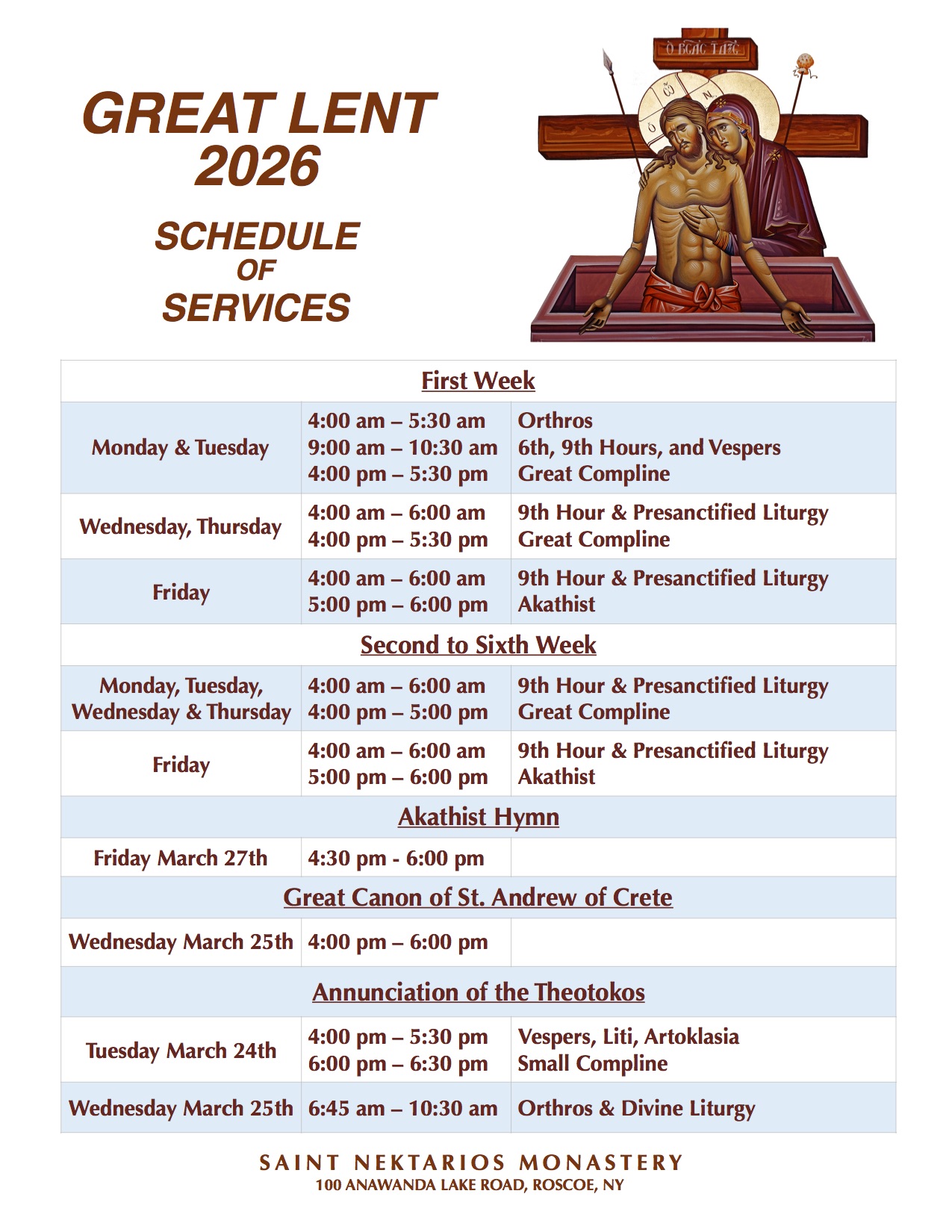great-lent-schedule-2026